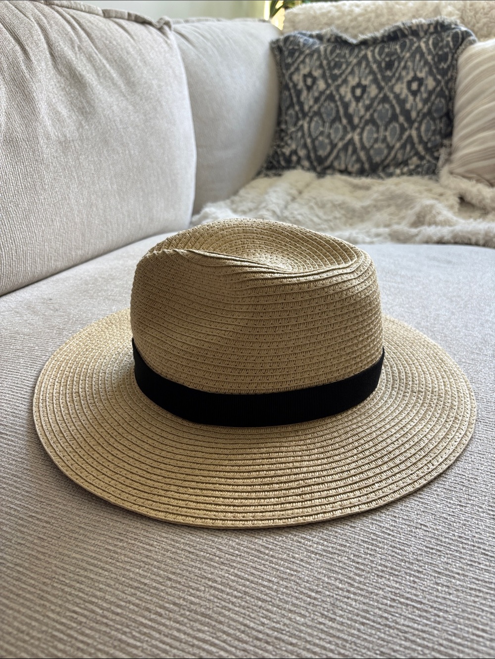 J. Crew Wide Brim Straw Fedora Hat with Black Band - Picture 4 of 4